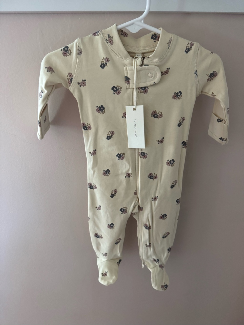 0-3 Quincy Mae Cream Floral Footed Zip One-Piece